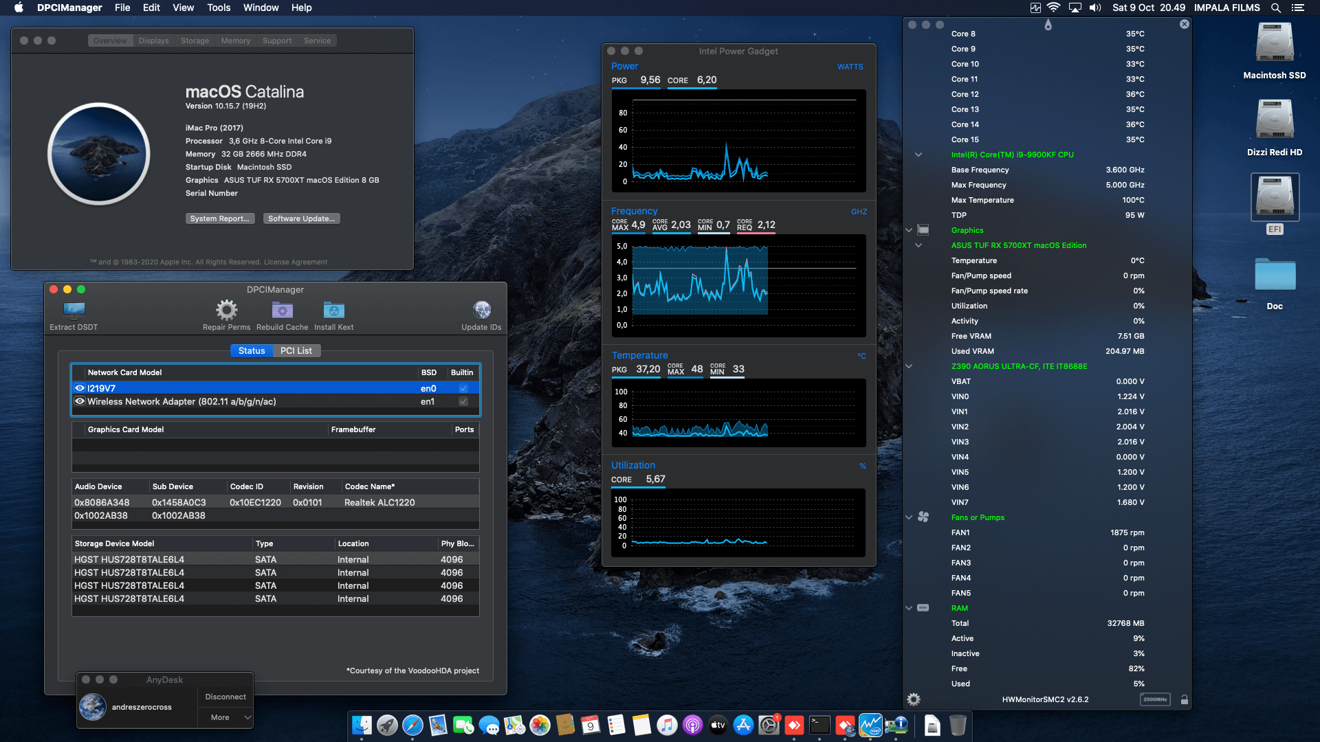 Success Hackintosh macOS Catalina 10.15.7 Build 19H2 in Gigabyte Z390 Aorus Ultra + Intel Core i9-9900KF + Asus TUF 5700XT